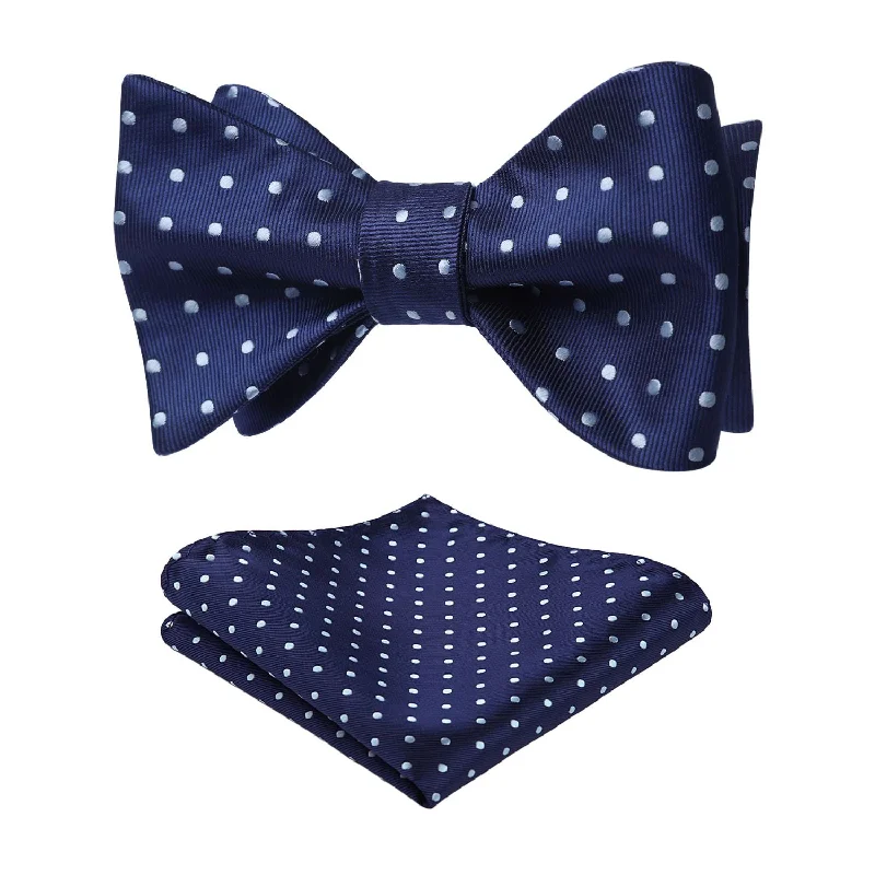 Polka Dots Bow Tie & Pocket Square - B-NAVY BLUE / SKY BLUE