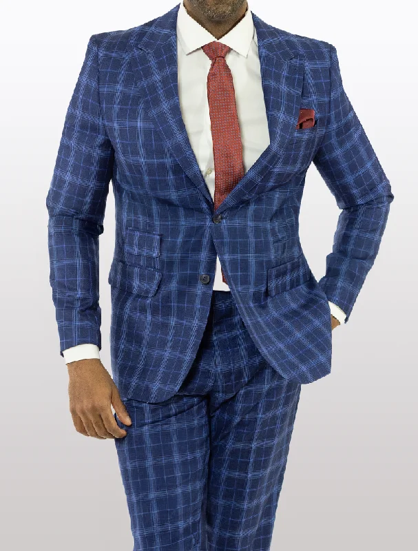 FUBU Blue Tartan Peak Lapel Suit