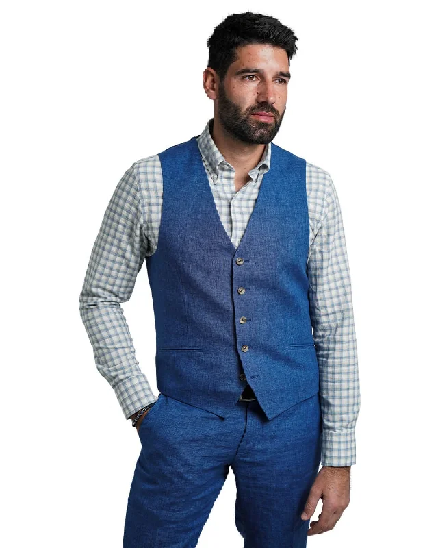 Blue Italian Delave Linen Waistcoat