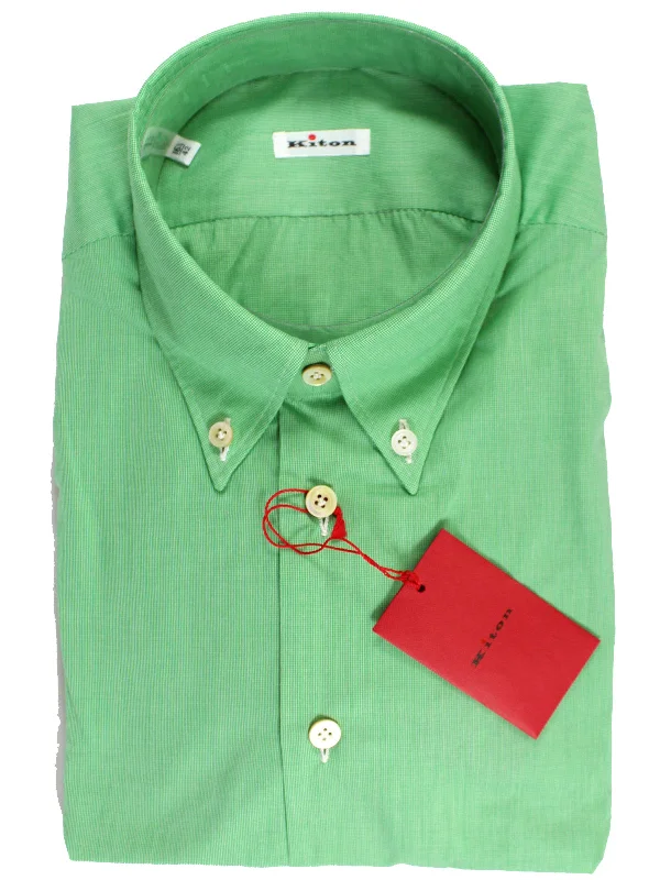 Kiton Shirt Royal Green Solid Button Down Collar 42 - 16 1/2 FINAL SALE