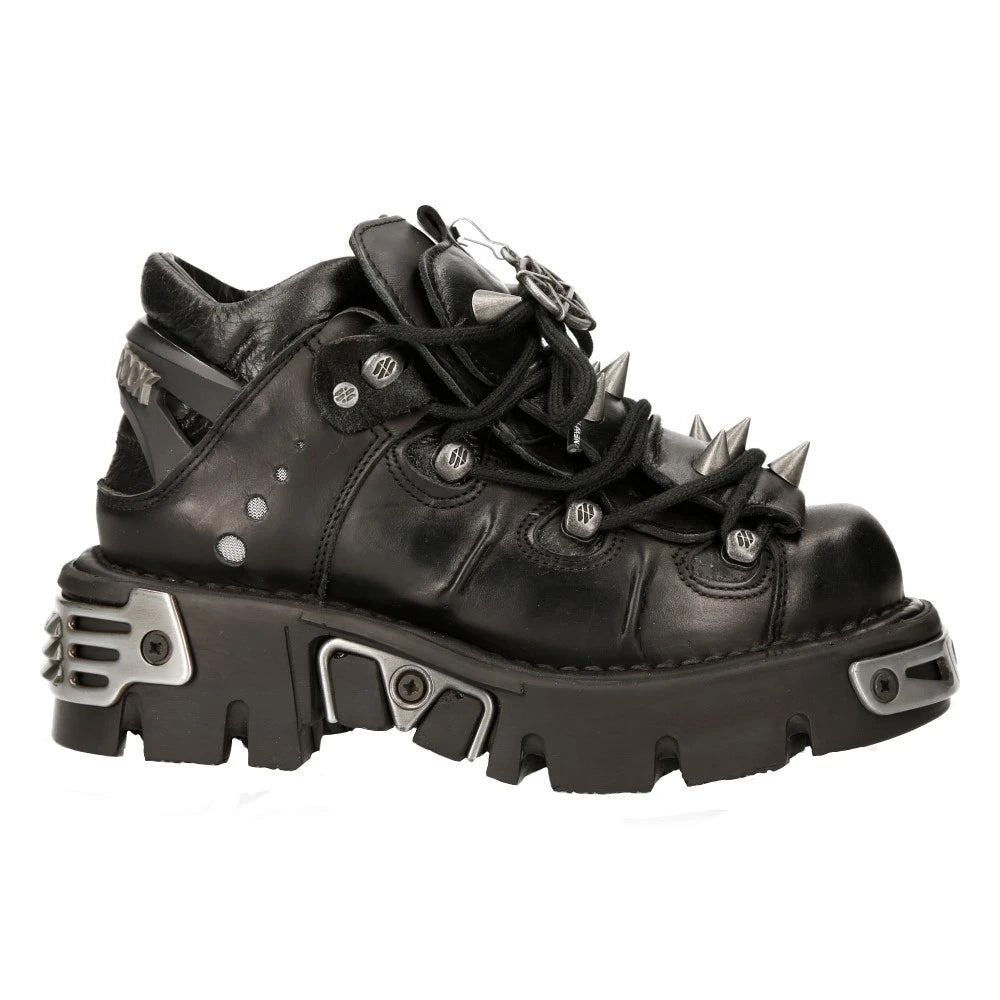 M110-S1 New Rock Unisex Men's Women's Bootie Metal Spikes Goth Punk Laced