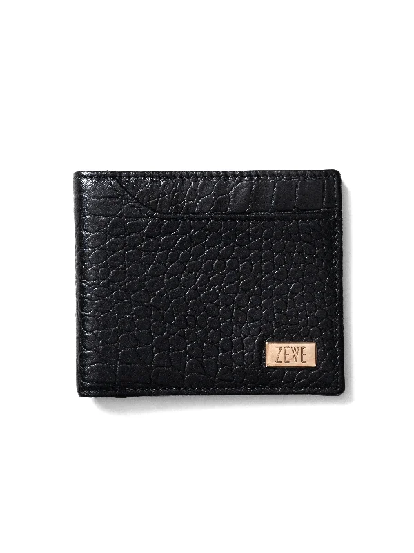 Zeve Slim Bifold Wallet - Black Croco Leather