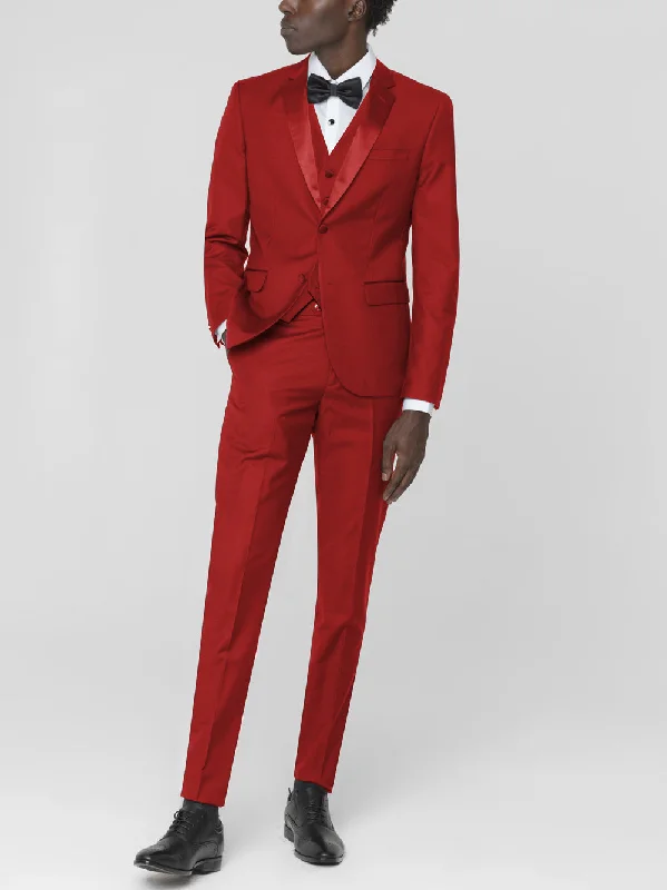 Red Three Piece Tuxedo with Notch Lapel (Clearance)