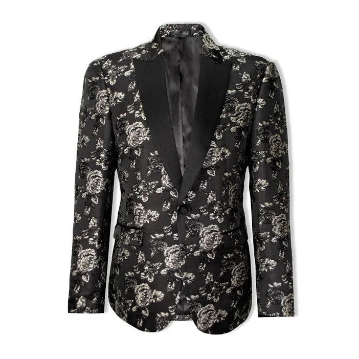 Octavius Flower Peak Lapel Jacket Black & Silver