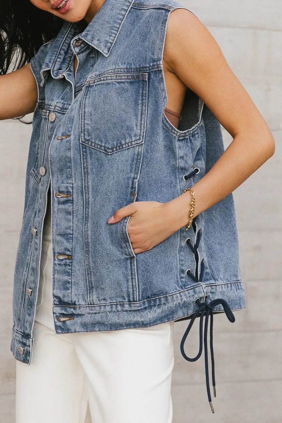 Stephie Lace Up Denim Vest - FINAL SALE