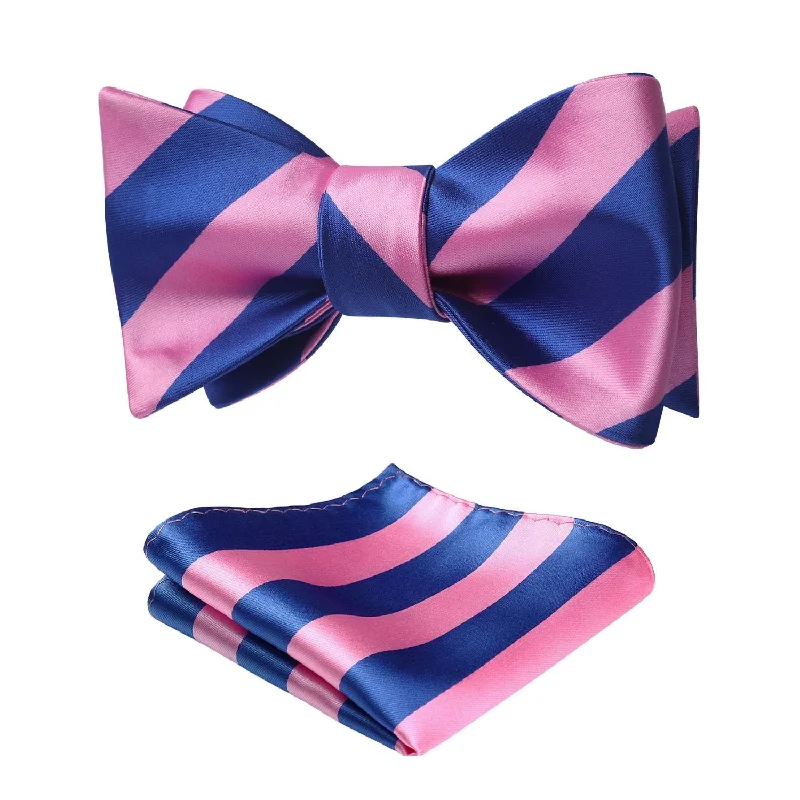 Stripe Bow Tie & Pocket Square - D-PINK/BLUE