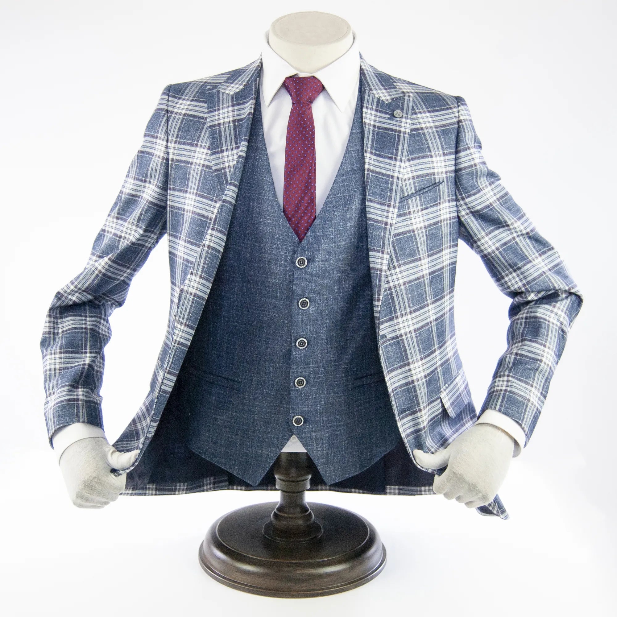 Blue Plaid 3-Piece Slim-Fit Suit