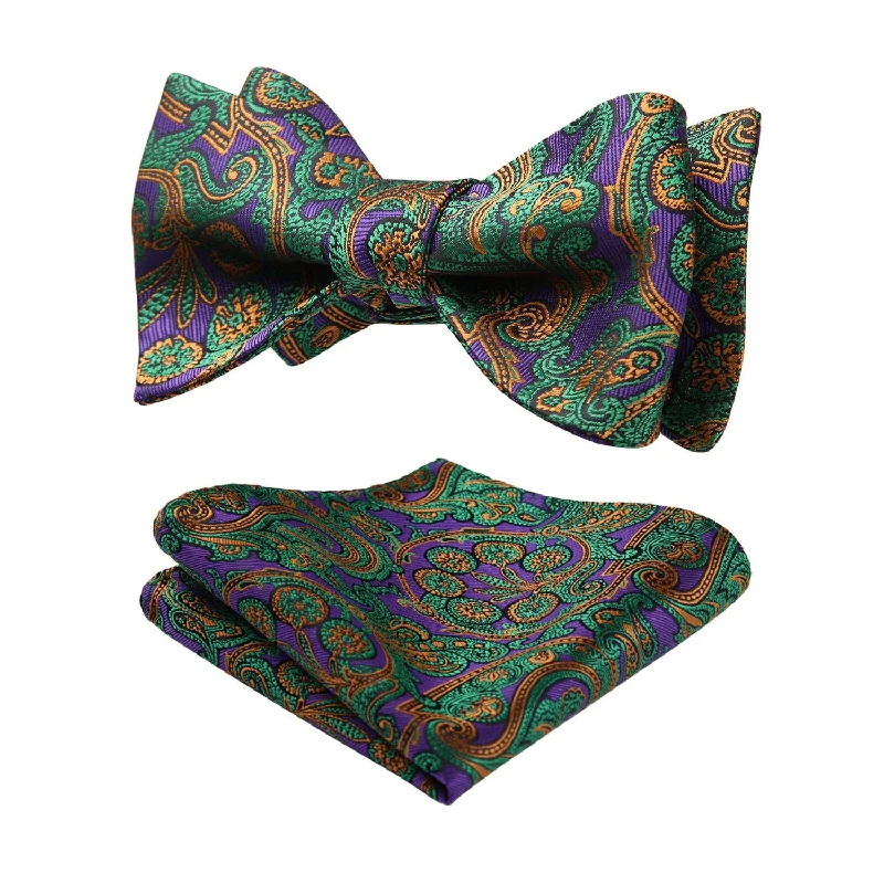 Paisley Bow Tie & Pocket Square - F-GREEN/PURPLE