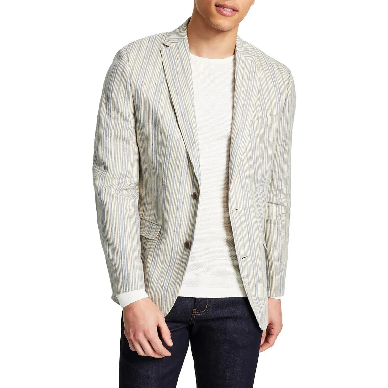 Bar III Mens Linen Striped Two-Button Blazer