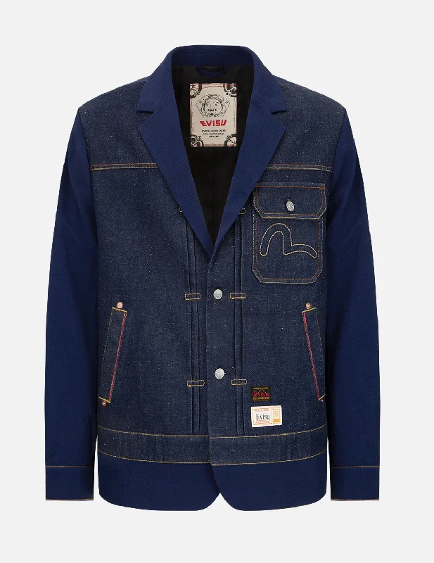 Fabric Blocking Denim Blazer