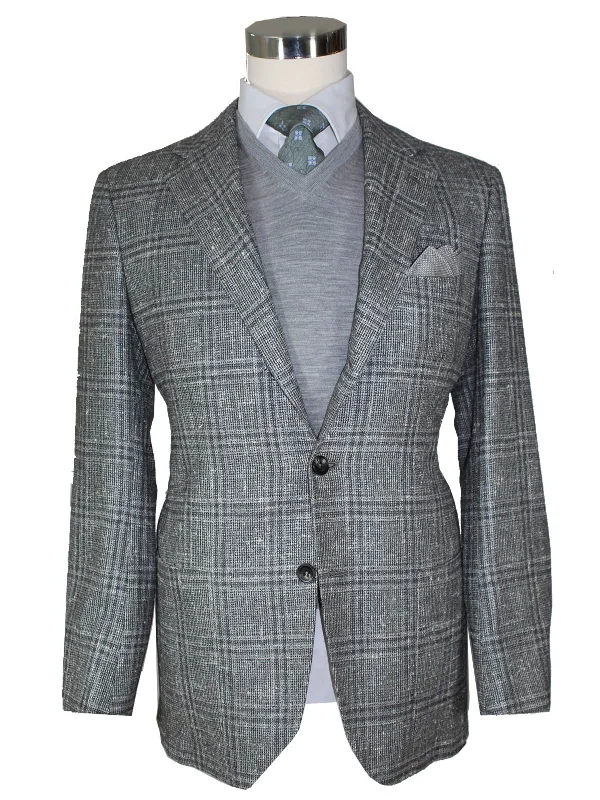 Kiton Sport Coat Gray Windowpane - Cashmere Unlined Men Blazer EUR 50 - US 40 R