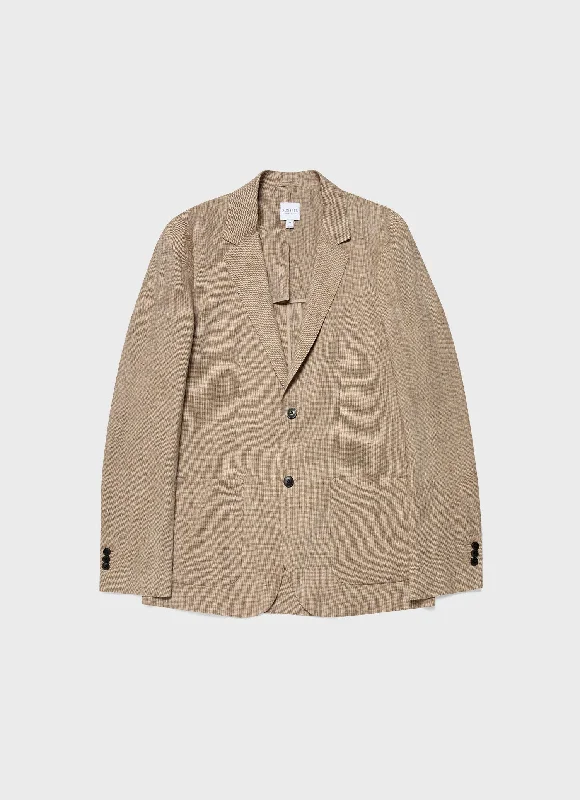 Men's Linen Blazer in Light Sand Puppytooth