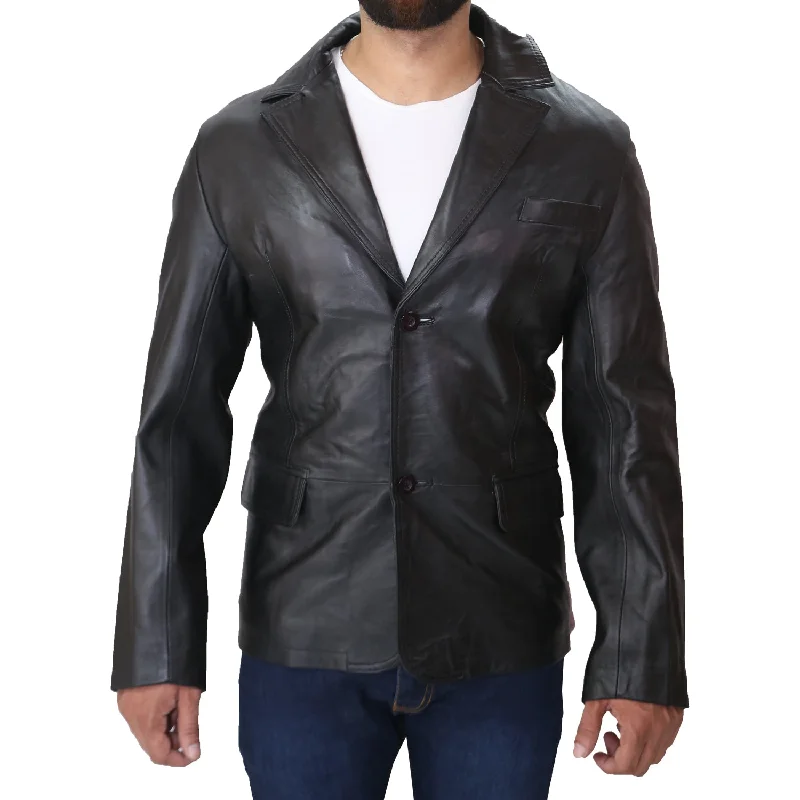 Men's Black Leather Blazer