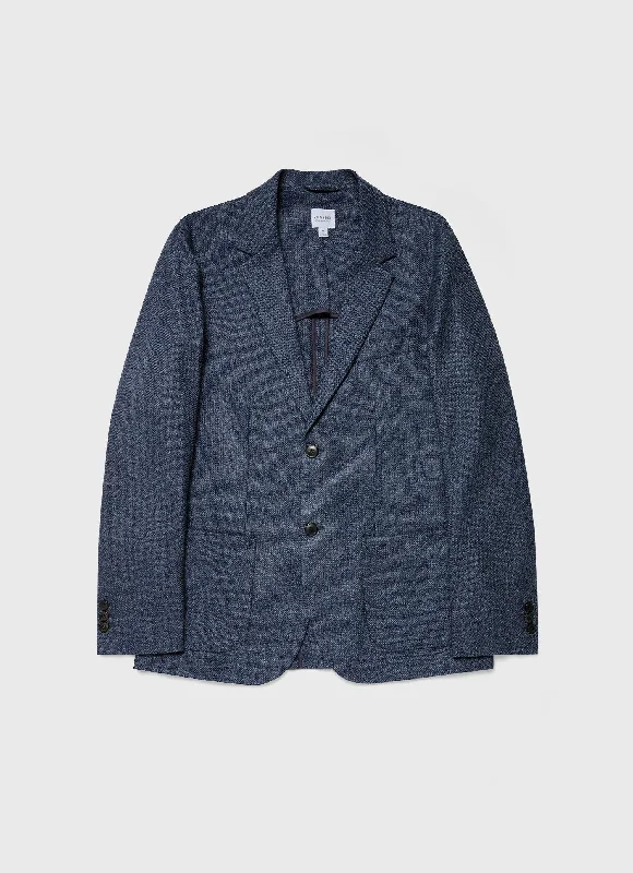 Men's Textured Wool Blazer in Blue Melange