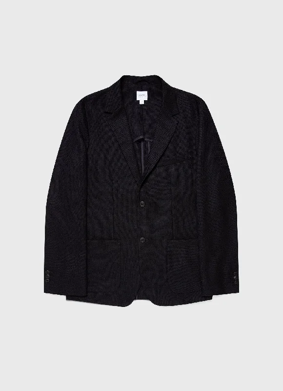 Men's Textured Wool Blazer in Navy