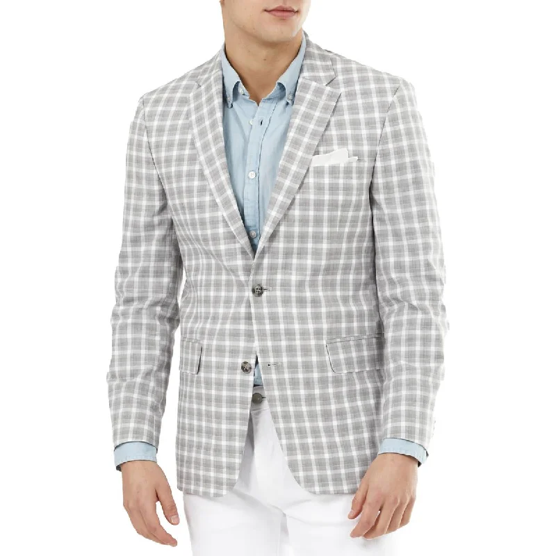 Tommy Hilfiger Mens Trevor Plaid Flex Fit Two-Button Blazer